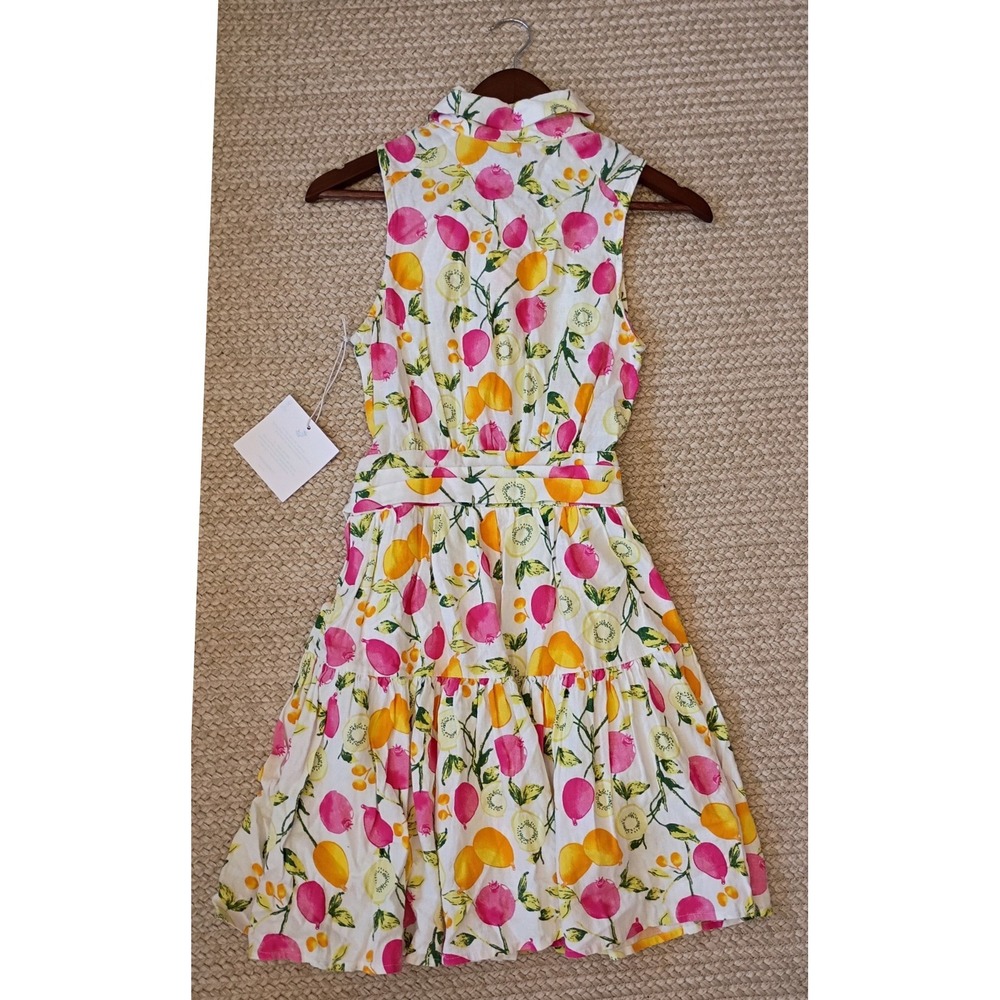 Cynthia‎ Rowley Fruit Print Linen Blend Tiered Mini Dress Size 2 Tropical Summer - Picture 2 of 7